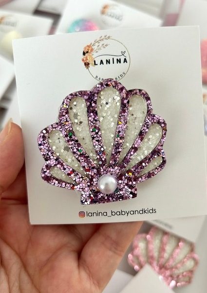 Mor Midye Simli Saçsız Bebek Toka