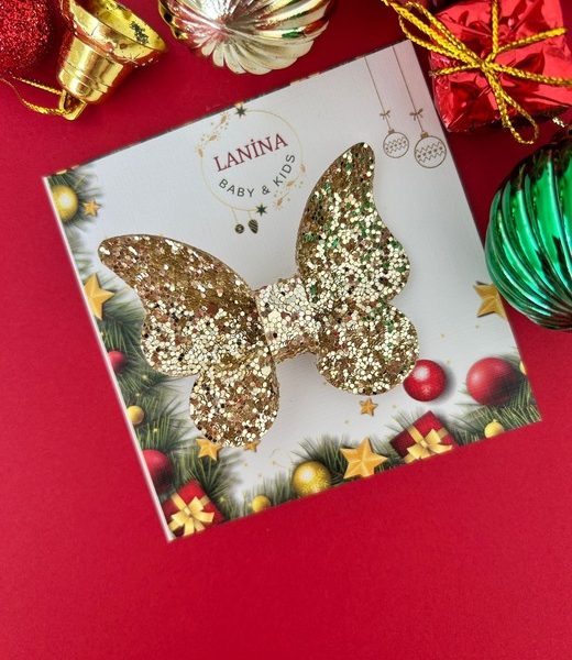 Glitter Kelebek Gold Saçsız Bebek Toka