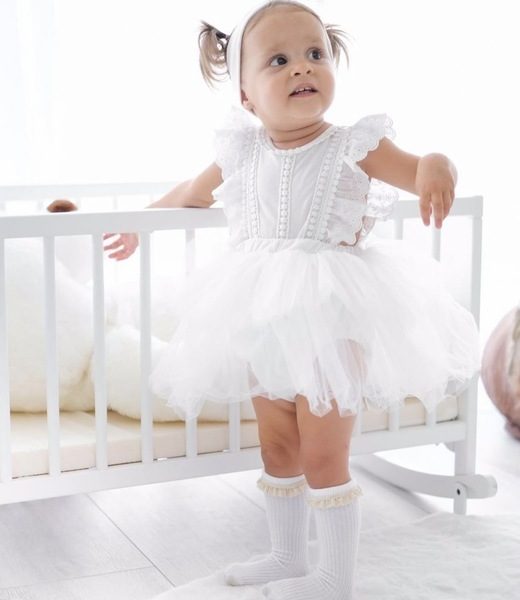 Baby Dolly Beyaz Yazlık Elbise Bantlı