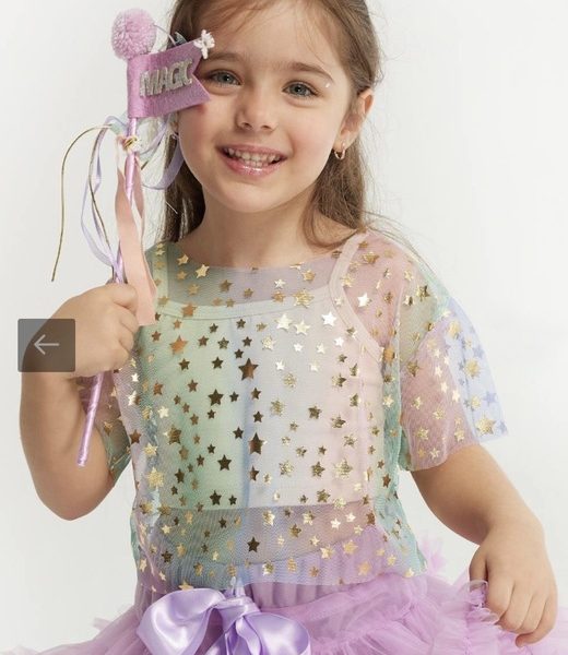 Çok Renkli Yıldızlı Kısa Kol Crop