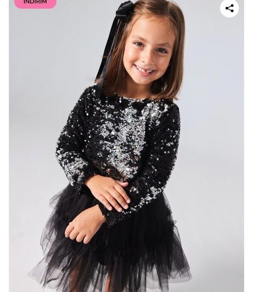 Siyah Pul Payeli Tül Etekli Kız Çocuk İkili Takım