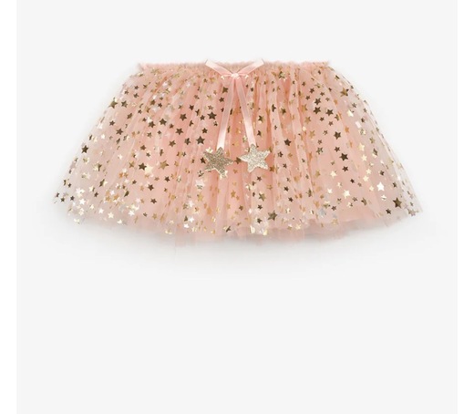 Pudra Yıldızlı Fiyonk Detaylı Kız Çocuk Tül Etek